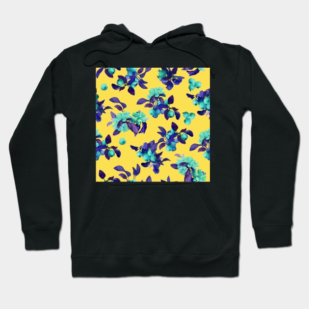 Watercolor small psy apple tree branch on yellow Hoodie by orsinha